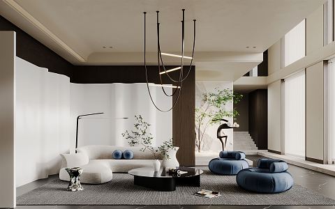 Quiet Duplex Living Room Villa Living Room 3d model