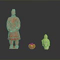 Ancient Sculptures Collection Featuring Detailed Standing Figure Small Spherical Carving And White Head Artifact