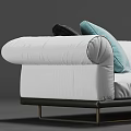 Modern White Two Seater Sofa With Padded Backrest And Black Light Blue Pillows 3d model