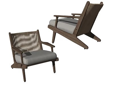 Modern Single Accent Chair With Wooden Frame Gray Cushion And Woven Backrest 3d model