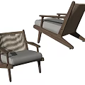 Modern Single Accent Chair With Wooden Frame Gray Cushion And Woven Backrest