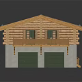 Chalet Style House With Grey Roof Wooden Eaves Balcony Concrete Walls And Green Garage Doors