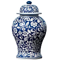 Traditional Blue and White Porcelain Vase With Lid And Floral Vine Patterns