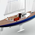 Sailboat With White Sails Wooden Deck Blue Hull And Brown Cockpit Interior