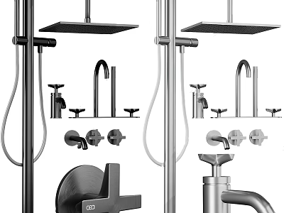 Modern Bathroom And Kitchen Faucet Designs With Shower Systems And Metal Finish 3d model