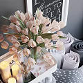 Stylish Bathroom Accessories Display On White Shelves With Baskets Bottles Towels And Decorative Elements