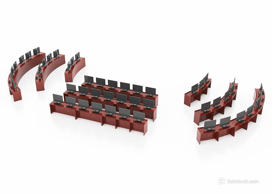 Curved Conference Tables With Computers For Modern Office Meeting Setups 3d model 