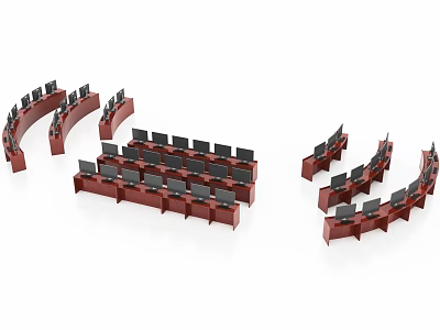 Curved Conference Tables With Computers For Modern Office Meeting Setups 3d model