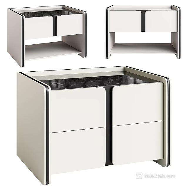 Modern White Nightstand With Drawers And Open Shelf Contemporary Bedroom Furniture Design 3d model 
