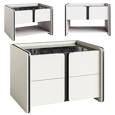 Modern White Nightstand With Drawers And Open Shelf Contemporary Bedroom Furniture Design 3d model