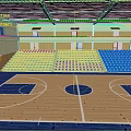 Indoor Basketball Gymnasium Interior With Wooden Court Blue Seats And Bleachers 3d model