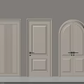 Arched Double Doors With Panel Design And Black Handles For Home Interior 3d model