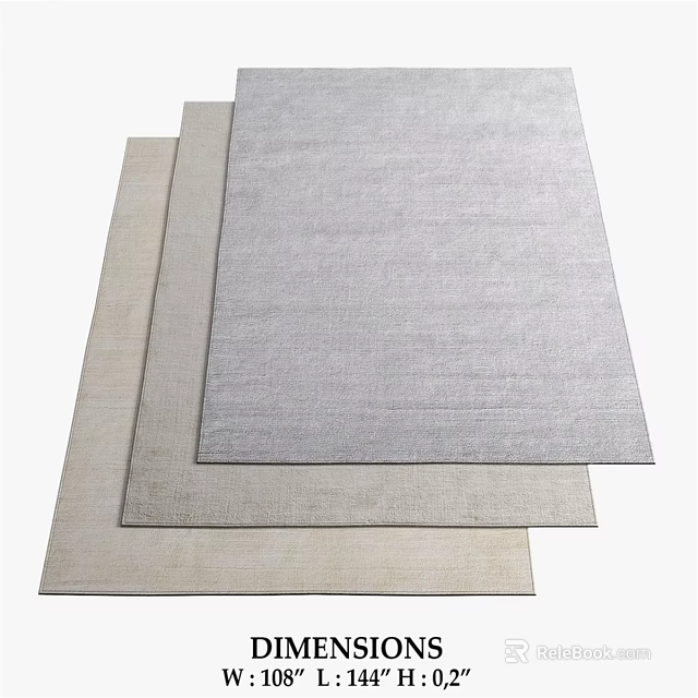 Three Square Rugs in Neutral Gray and Beige Textured Woven Design 3d model 