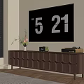 Modern Wooden TV Stand With Geometric Doors Vase Vintage Radio And Large TV