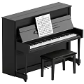 Classic Black Upright Piano With Sheet Music And Piano Bench For Music Room
