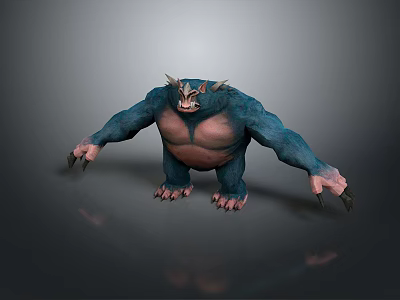 Blue Horned Monster Character With Bulky Body Sharp Claws And Prominent Belly In Game Movie 3d model