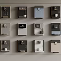 Various Stylish Coffee Machines Arranged in Grid Frame with Diverse Designs