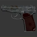 Vintage Pistol Featuring Silver Metal Brown Leather Grip Shiny Surface On Dark Reflective Background