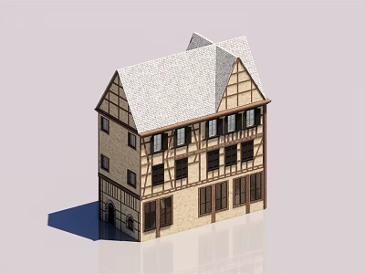 Detached House Exterior With Half Timbered Structure Sloped Roof And Multiple Windows 3d model