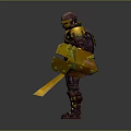 Detailed Armored Fantasy Warrior Character In Purple Yellow Armor With Sword And Shield