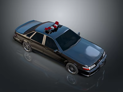 Dark Colored Police Sedan With Red And Blue Emergency Lights And Shiny Surface 3d model