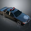 Dark Colored Police Sedan With Red And Blue Emergency Lights And Shiny Surface