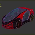Modern Sleek Red Concept Car with Blue Transparent Roof and Black Wheels