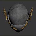 Ancient Battle Helmet Featuring Silver Body Golden Feathered Sides Carved Patterns And Chainmail Chin