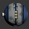 Metallic Sphere Device With Blue Surface Red Button And Silver Grille
