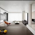 Modern Living Dining Interior Design With Grey Sofa Orange Accent Chair And Wooden Coffee Table