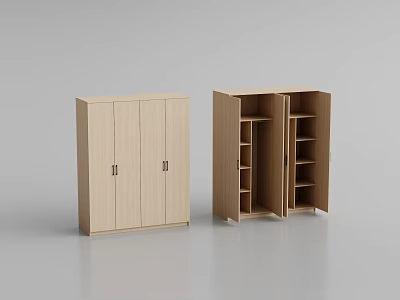 Modern Wooden Wardrobe Design With Closed Doors And Open Shelves Interior 3d model