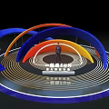 Wayfinding Structure With Colorful Curved Arches Circular Platform And Central Person