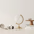 Modern Decorative Ornament Set With Globe Camera Clock Wooden Tray Small Boat And Books