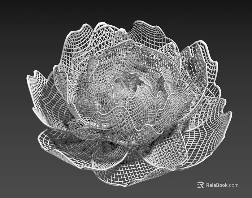 White Mesh Lotus Flower Structure With Intricate Pattern And Artistic Design 3d model 