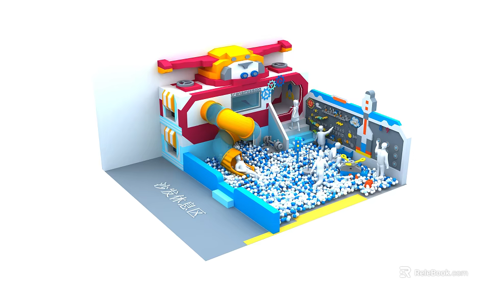 Colorful Indoor Kids Playground Equipment With Cartoon Slide And Ball Pool Area 3d model 