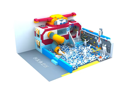 Colorful Indoor Kids Playground Equipment With Cartoon Slide And Ball Pool Area 3d model