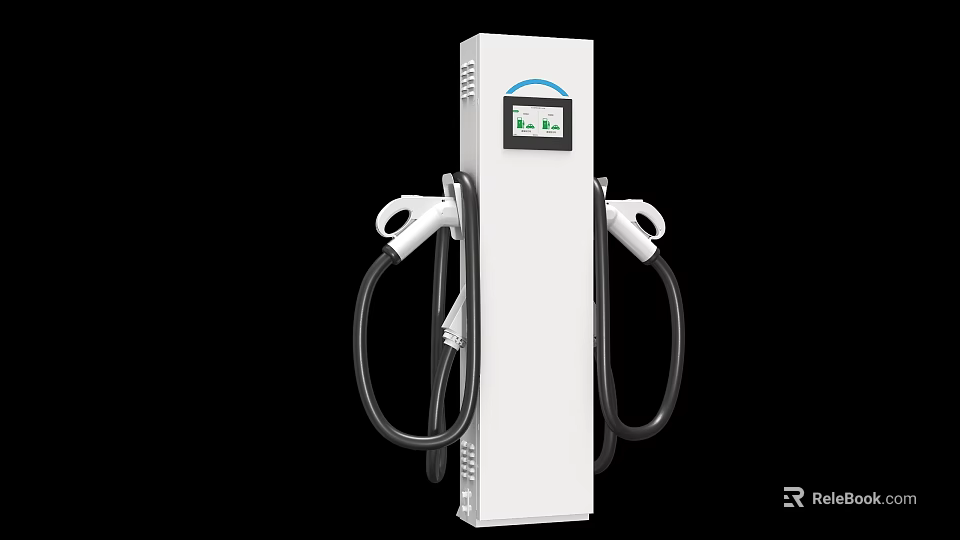 Industrial Equipment White Electric Vehicle Charging Station With Dual Ports And Digital 3d model 