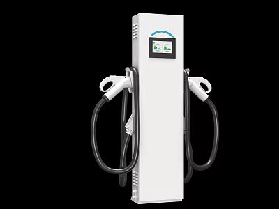 Industrial Equipment White Electric Vehicle Charging Station With Dual Ports And Digital 3d model