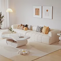 Modern Cream Style Sofa Coffee Table Combination Fabric Sofa Mother and Mother Coffee Table Pillow Decorative Painting Single Person Sofa 3d model