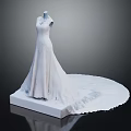 Elegant White Sleeveless Wedding Dress With Long Train On Display Stand