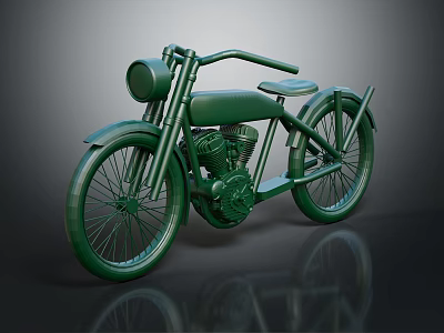 Vintage Green Motorcycle Featuring Classic Round Headlight Single Seat And Retro Frame Design 3d model