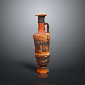 Ancient Vase Sculpture Carving With Classical Red And Black Painted Figures Design