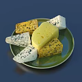 Various Types of Cheese with Different Textures and Colors on Green Plate