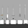 Organized Home Cleaning Tools Brooms Mops Brushes Hanging On Wall With White Containers