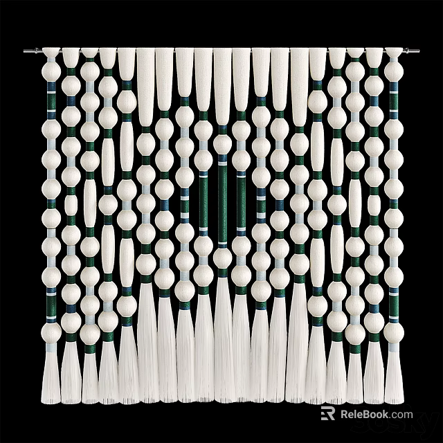White Green Beaded Decorative Ornament Set With Tassels And Geometric Pattern 3d model 