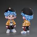 Game Movie Character Design With Blue Hair Black Star Hat Yellow Jacket White Blue Shoes