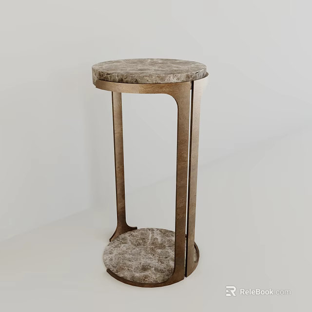 Modern Round Side Table With Marble Top And Sleek Metal Frame Design 3d model