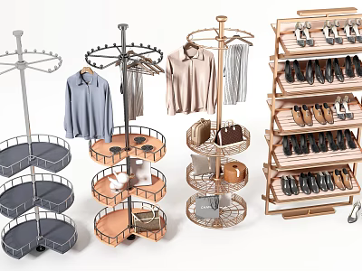 Multi Tiered Rotating Clothing Racks With Storage Shelves And Hanging Space 3d model