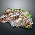 Natural Wooden Stone Decorative Art With Textured Surface And Green Moss Accents