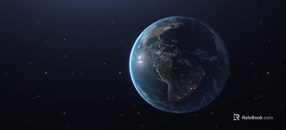 Night View Of Earth In Space With Starry Sky And Surface Lights 3d model 